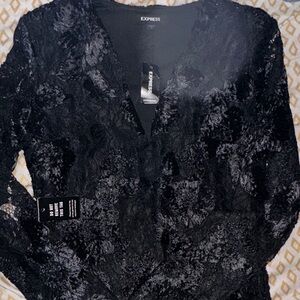 Express Classic Black lace top bodysuit